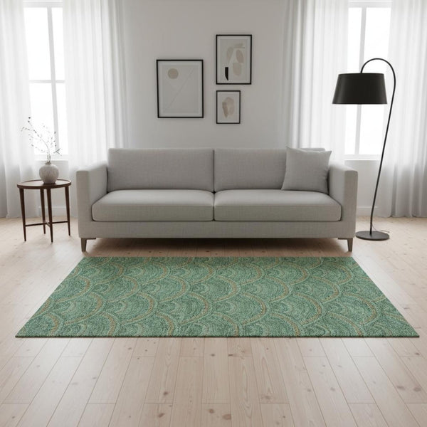 HomeRoots 5' X 8' Sage and Peach Geometric Area Rug - Washable, UV Protected, Stylish, Durable, and Low Profile 677719