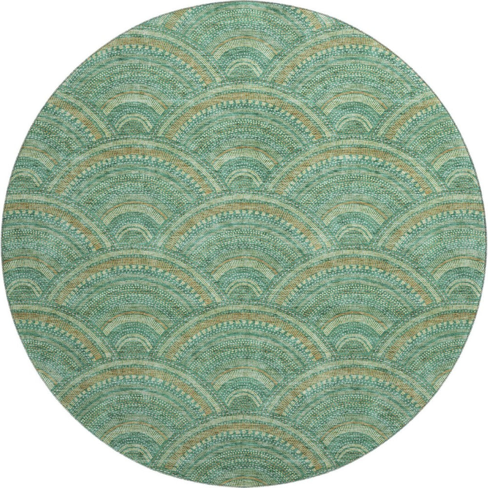 HomeRoots 8' Sage and Peach Geometric Round Rug - Washable, UV-Protected, Stylish & Durable for Any Space 677720