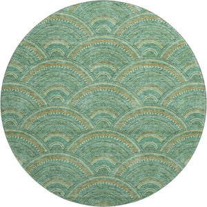HomeRoots 8' Sage and Peach Geometric Round Rug - Washable, UV-Protected, Stylish & Durable for Any Space 677720