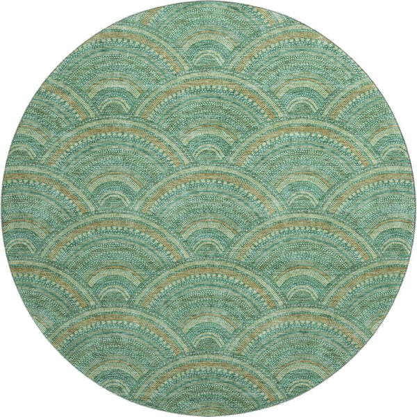 HomeRoots 8' Sage and Peach Geometric Round Rug - Washable, UV-Protected, Stylish & Durable for Any Space 677720