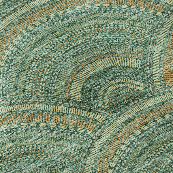 HomeRoots 8' Sage and Peach Geometric Round Rug - Washable, UV-Protected, Stylish & Durable for Any Space 677720