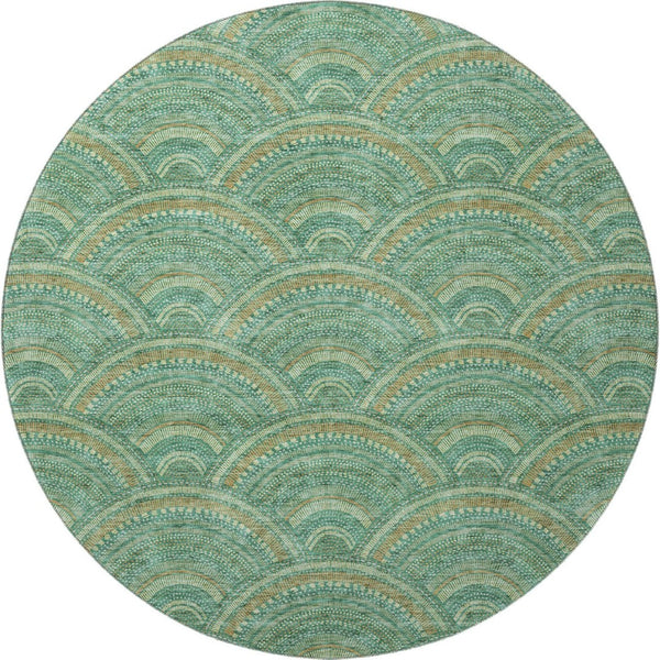 HomeRoots 8' Sage and Peach Geometric Round Rug - Washable, UV-Protected, Stylish & Durable for Any Space 677720