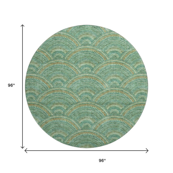 HomeRoots 8' Sage and Peach Geometric Round Rug - Washable, UV-Protected, Stylish & Durable for Any Space 677720