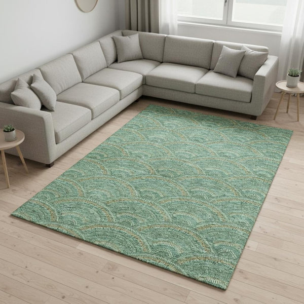 HomeRoots 8' X 10' Sage and Peach Geometric Area Rug – Washable, UV-Protected, Durable & Family-Friendly Design 677721