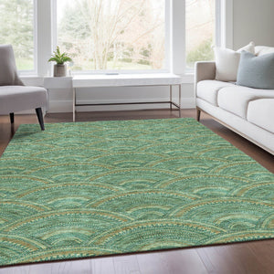 HomeRoots 8' X 10' Sage and Peach Geometric Area Rug – Washable, UV-Protected, Durable & Family-Friendly Design 677721