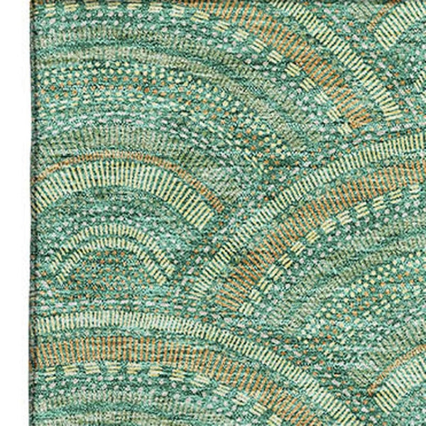 HomeRoots 8' X 10' Sage and Peach Geometric Area Rug – Washable, UV-Protected, Durable & Family-Friendly Design 677721