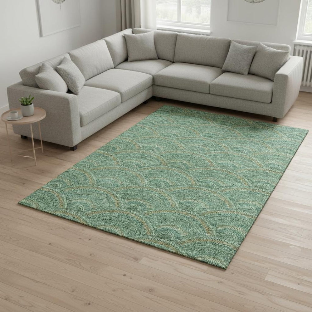 HomeRoots 10' Sage and Peach Geometric Area Rug – Washable, UV Protected, Durable Design for Modern Living Spaces 677723