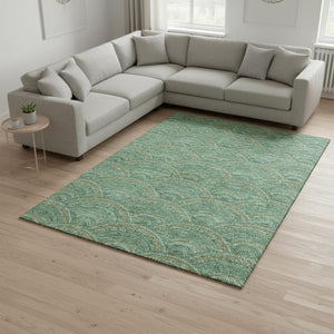 HomeRoots 10' Sage and Peach Geometric Area Rug – Washable, UV Protected, Durable Design for Modern Living Spaces 677723