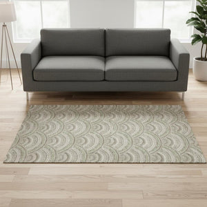 HomeRoots 5' X 8' Taupe & Ivory Geometric Area Rug - Washable, UV-Protected, Stylish for Homes with Kids & Pets 677725