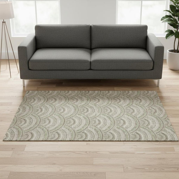 HomeRoots 5' X 8' Taupe & Ivory Geometric Area Rug - Washable, UV-Protected, Stylish for Homes with Kids & Pets 677725