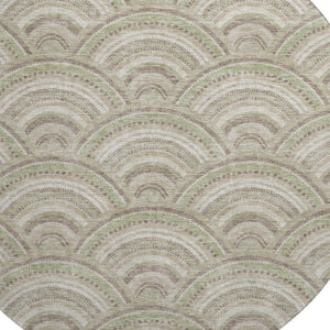 HomeRoots 8' Taupe and Ivory Geometric Round Washable Rug - Stain Resistant, UV Protected, Modern Design! 677726