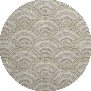 HomeRoots 8' Taupe and Ivory Geometric Round Washable Rug - Stain Resistant, UV Protected, Modern Design! 677726