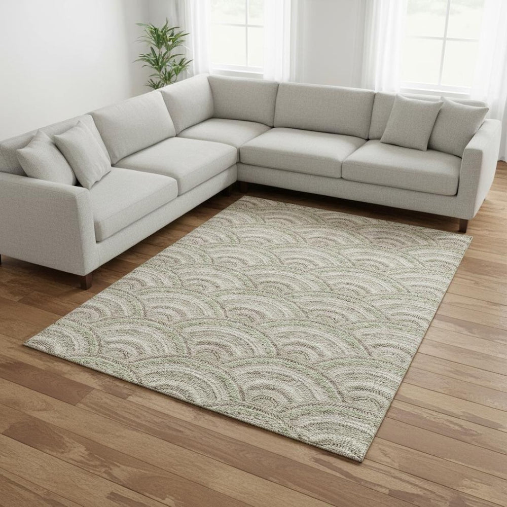 HomeRoots 8' X 10' Taupe And Ivory Geometric Area Rug - Washable, UV Protected, Ideal for Families & Pets 677727
