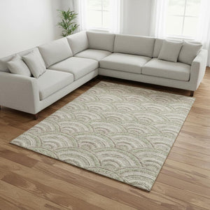 HomeRoots 8' X 10' Taupe And Ivory Geometric Area Rug - Washable, UV Protected, Ideal for Families & Pets 677727