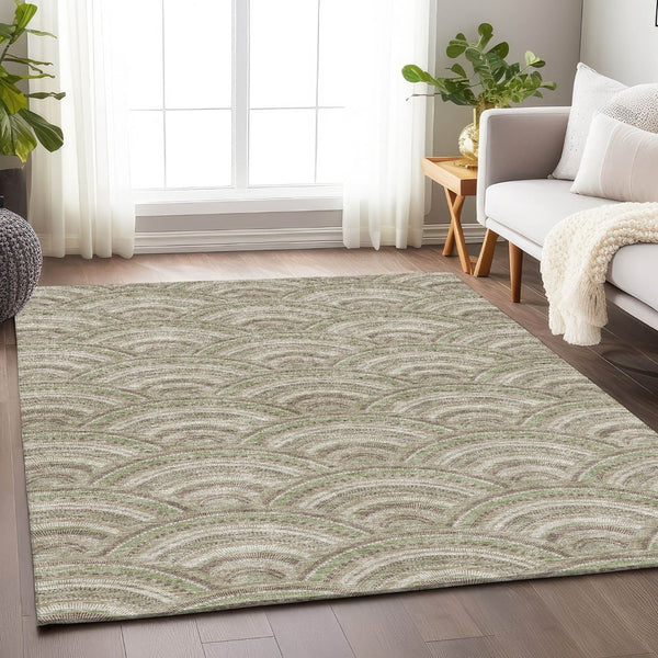 HomeRoots 9' X 12' Taupe and Ivory Geometric Area Rug - Washable, UV-Protected, Stylish & Durable for Every Home 677728