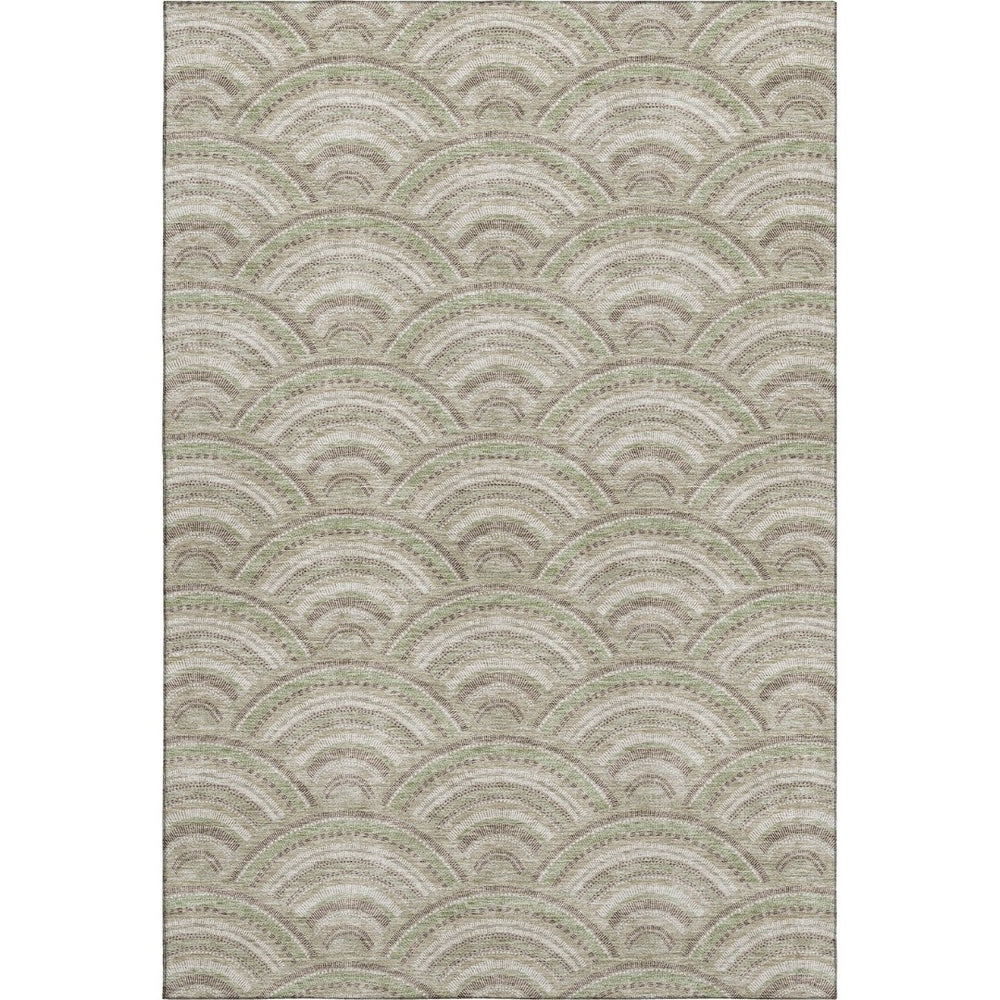 HomeRoots 9' X 12' Taupe and Ivory Geometric Area Rug - Washable, UV-Protected, Stylish & Durable for Every Home 677728