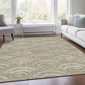 HomeRoots 9' X 12' Taupe and Ivory Geometric Area Rug - Washable, UV-Protected, Stylish & Durable for Every Home 677728