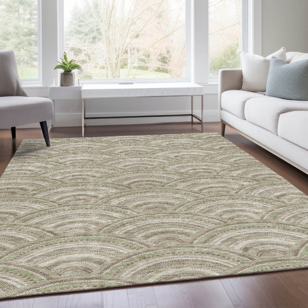 HomeRoots 9' X 12' Taupe and Ivory Geometric Area Rug - Washable, UV-Protected, Stylish & Durable for Every Home 677728