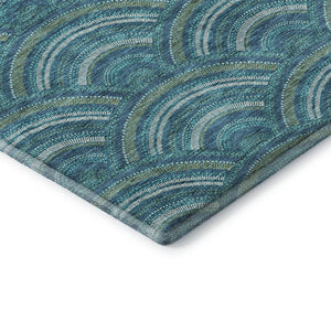 HomeRoots 8' Teal Ivory and Fern Green Geometric Round Rug - Washable, UV Protected, Stylish and Durable Design 677732