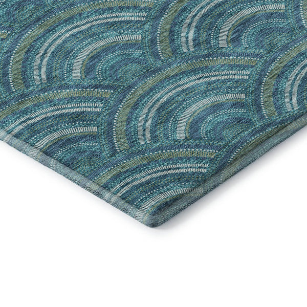 HomeRoots 8' Teal Ivory and Fern Green Geometric Round Rug - Washable, UV Protected, Stylish and Durable Design 677732