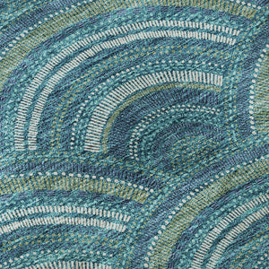 HomeRoots 8' Teal Ivory and Fern Green Geometric Round Rug - Washable, UV Protected, Stylish and Durable Design 677732