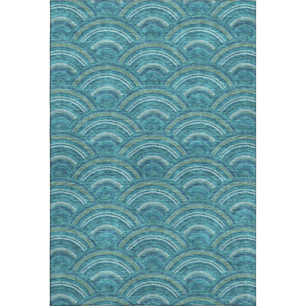 HomeRoots 8' X 10' Stylish Teal, Ivory & Fern Green Geometric Area Rug – Washable, Stain-Resistant, UV Safe! 677733