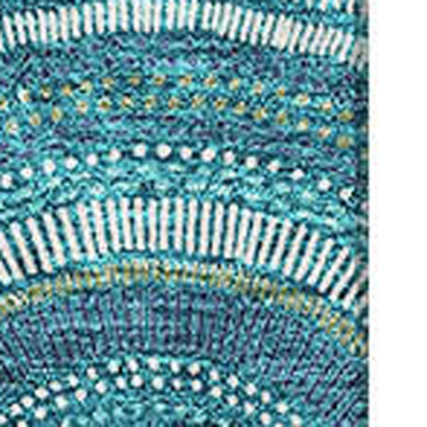 HomeRoots 8' X 10' Stylish Teal, Ivory & Fern Green Geometric Area Rug – Washable, Stain-Resistant, UV Safe! 677733