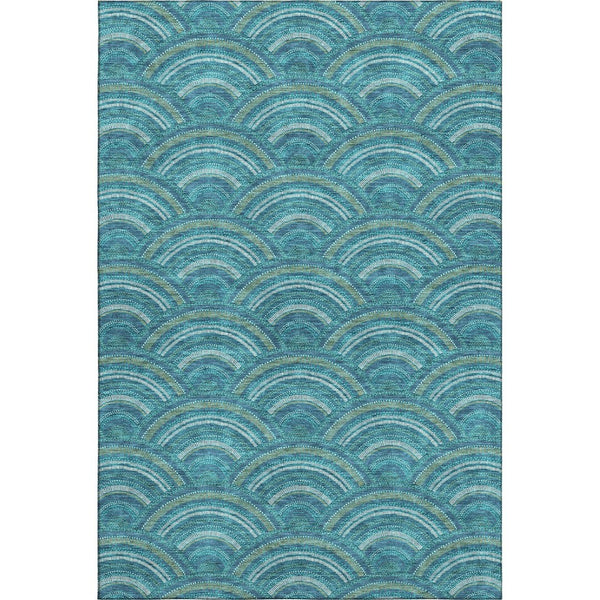 HomeRoots 9' X 12' Teal Ivory Fern Green Geometric Area Rug - Washable, UV Protected & Kid-Friendly Design 677734