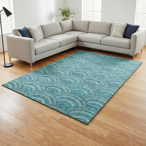 HomeRoots 10' Modern Geometric Washable Area Rug in Teal, Ivory & Fern Green - Durable, Stain Resistant & UV Protected 677735