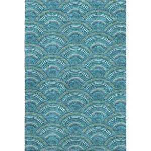 HomeRoots 10' Modern Geometric Washable Area Rug in Teal, Ivory & Fern Green - Durable, Stain Resistant & UV Protected 677735