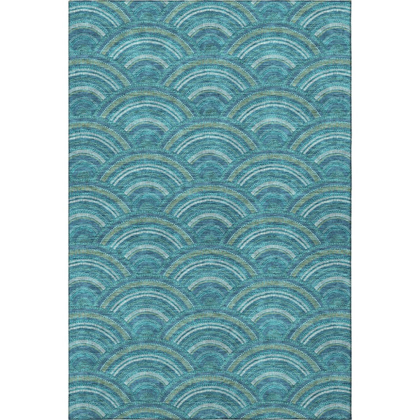 HomeRoots 10' Modern Geometric Washable Area Rug in Teal, Ivory & Fern Green - Durable, Stain Resistant & UV Protected 677735