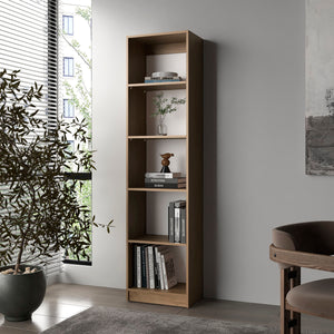 English Elm Beaver 5-Shelf Bookcase 71" High in Natural Oak & White – Scratch-Resistant Melamine, Versatile Storage B128P314794