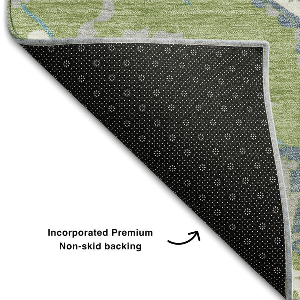 HomeRoots 8' X 10' Stylish Washable Artichoke Green and Ivory Oriental Rug with UV Protection for Every Home 677739