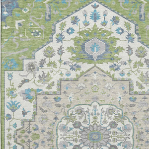 HomeRoots 8' X 10' Stylish Washable Artichoke Green and Ivory Oriental Rug with UV Protection for Every Home 677739