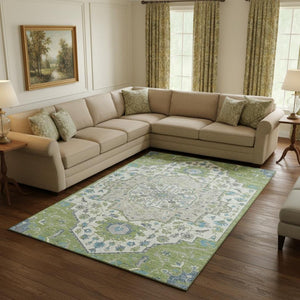 HomeRoots 9' X 12' Artichoke Green Oriental Area Rug with UV Protection – Durable, Stain-Resistant & Stylish 677740