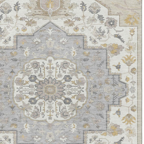 HomeRoots 5' X 8' Beige Ivory Gold Oriental Area Rug - Washable, Stain Resistant & UV Protected for Homes 677743