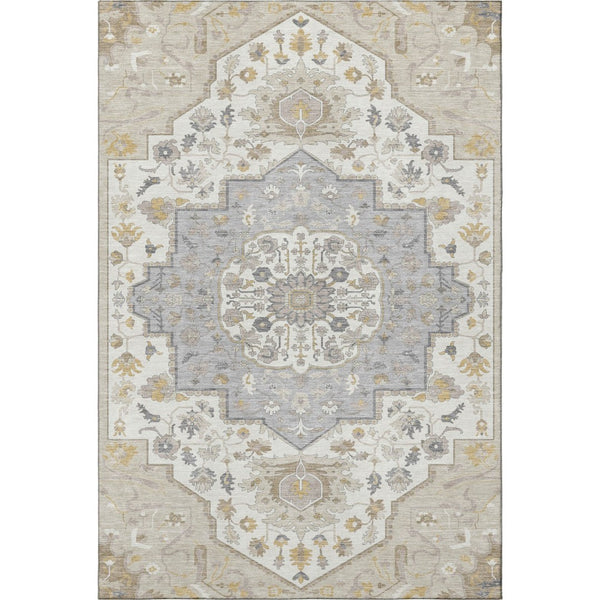 HomeRoots 5' X 8' Beige Ivory Gold Oriental Area Rug - Washable, Stain Resistant & UV Protected for Homes 677743