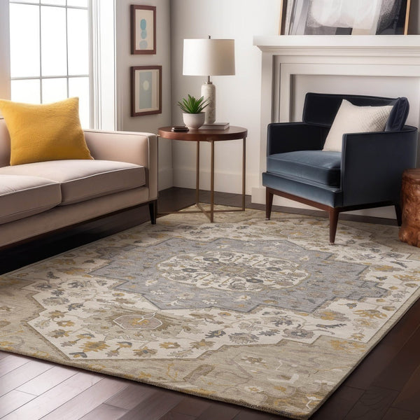 HomeRoots 8' X 10' Beige Ivory Gold Oriental Area Rug - Stylish, Washable, UV Protected for Family Living Spaces 677745