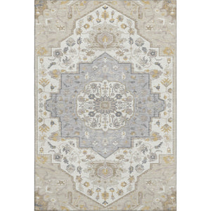 HomeRoots 8' X 10' Beige Ivory Gold Oriental Area Rug - Stylish, Washable, UV Protected for Family Living Spaces 677745