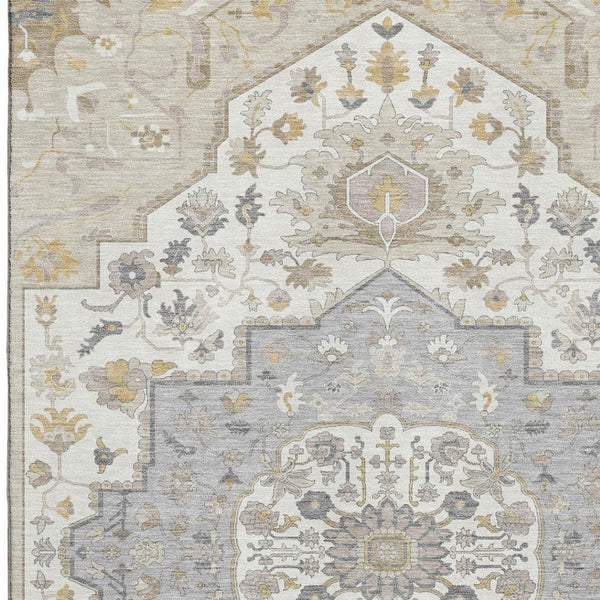 HomeRoots 8' X 10' Beige Ivory Gold Oriental Area Rug - Stylish, Washable, UV Protected for Family Living Spaces 677745