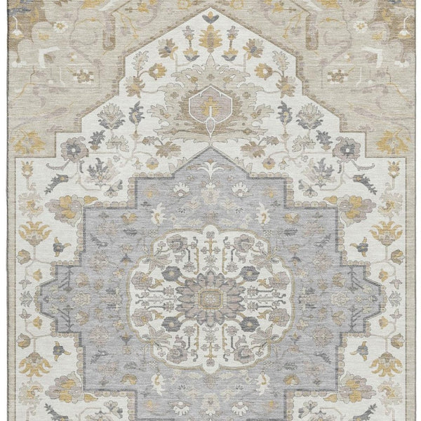 HomeRoots 8' X 10' Beige Ivory Gold Oriental Area Rug - Stylish, Washable, UV Protected for Family Living Spaces 677745