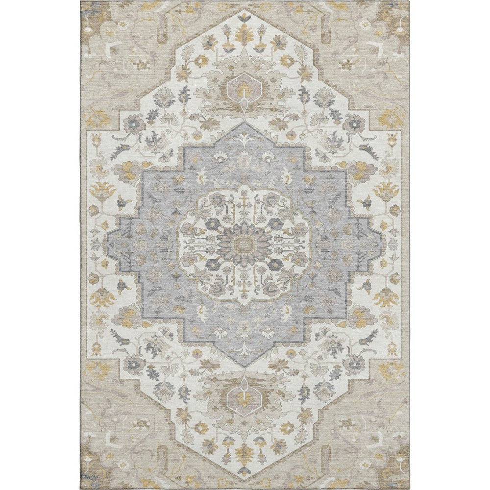HomeRoots 9' X 12' Beige Ivory & Gold Oriental Area Rug - Washable, UV Protected, Stain Resistant, Durable Design 677746