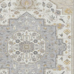 HomeRoots 9' X 12' Beige Ivory & Gold Oriental Area Rug - Washable, UV Protected, Stain Resistant, Durable Design 677746
