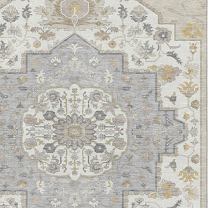 HomeRoots 10' X 14' Elegant Beige, Ivory & Gold Oriental Washable Area Rug with UV Protection for Homes 677747