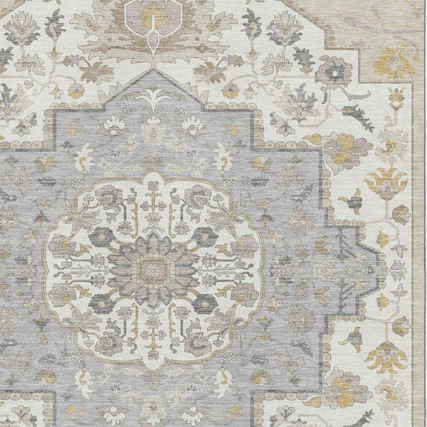 HomeRoots 10' X 14' Elegant Beige, Ivory & Gold Oriental Washable Area Rug with UV Protection for Homes 677747