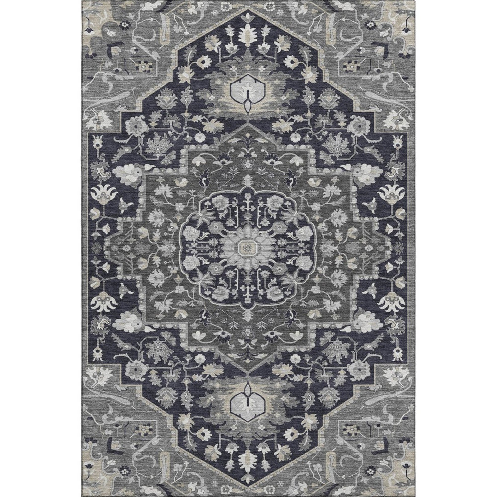 HomeRoots 5' X 8' Elegant Black Gray Beige Oriental Washable Area Rug with UV Protection for Busy Homes 677749