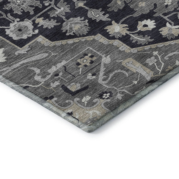 HomeRoots 5' X 8' Elegant Black Gray Beige Oriental Washable Area Rug with UV Protection for Busy Homes 677749