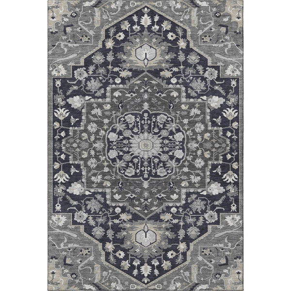HomeRoots 5' X 8' Elegant Black Gray Beige Oriental Washable Area Rug with UV Protection for Busy Homes 677749