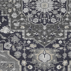 HomeRoots 8' X 10' Oriental Washable Area Rug in Elegant Black, Gray & Beige - UV Protected & Family-Friendly 677751