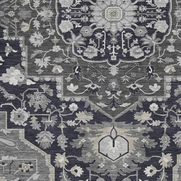 HomeRoots 8' X 10' Oriental Washable Area Rug in Elegant Black, Gray & Beige - UV Protected & Family-Friendly 677751